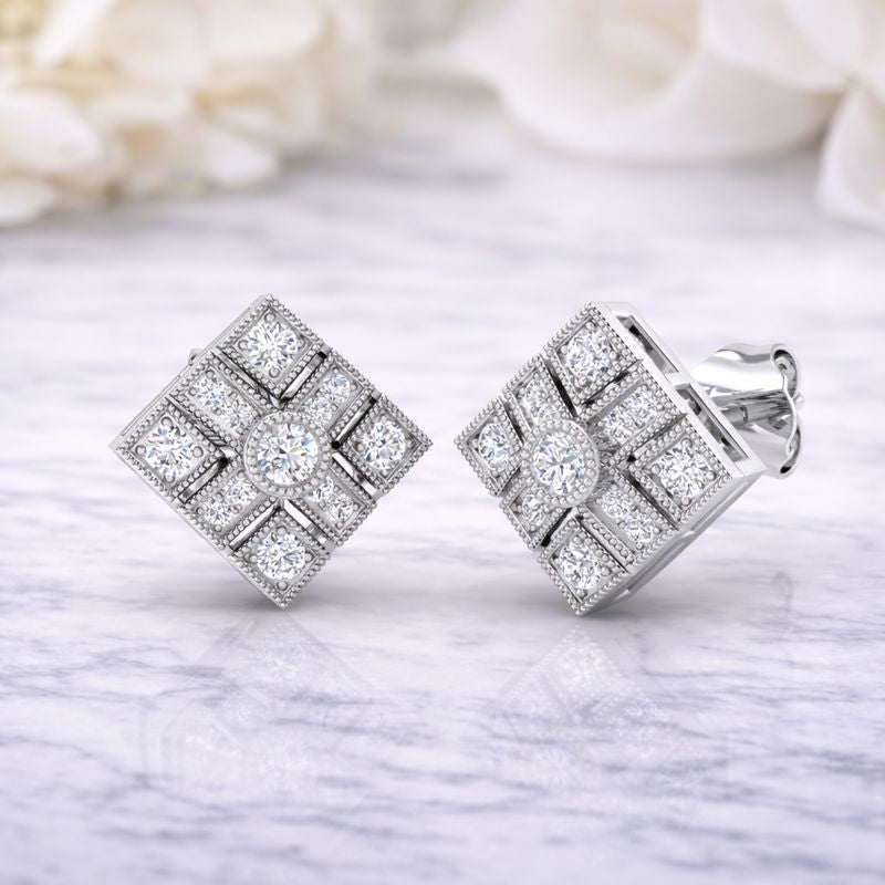 0.30Ct Art Deco Round Diamond Stud Earrings in 10K/14K gold and platinum with certified lab-grown or natural diamonds
