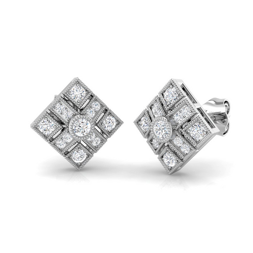 0.30Ct Art Deco Round Diamond Stud Earrings in 10K/14K gold and platinum with certified lab-grown or natural diamonds