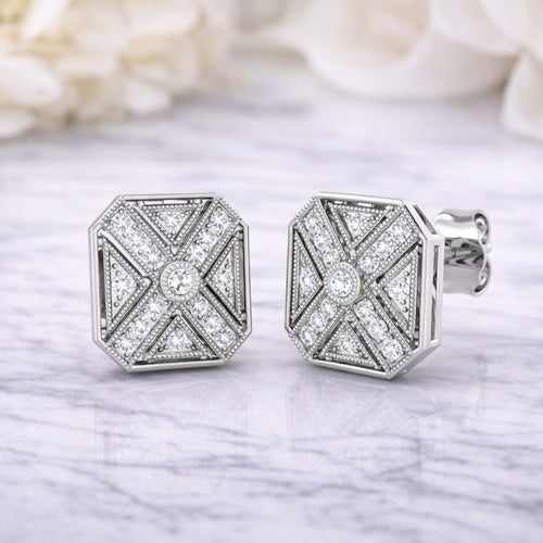 0.30Ct Geometric Art Deco Diamond Stud Earrings in 10K/14K gold and platinum with certified lab-grown or natural diamonds