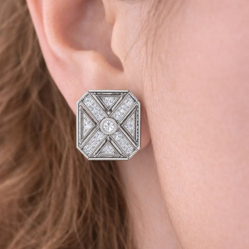 0.30Ct Geometric Art Deco Diamond Stud Earrings in 10K/14K gold and platinum with certified lab-grown or natural diamonds