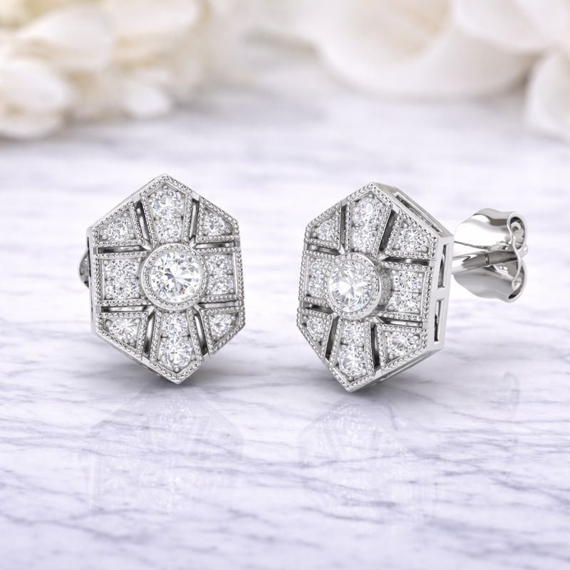 0.30Ct Timeless Art Deco Elongated Diamond Stud Earrings in 10K/14K gold and platinum with certified lab-grown or natural diamonds