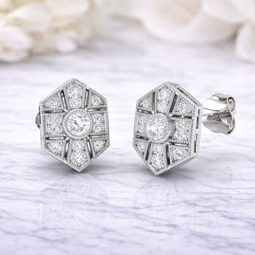 0.30Ct Timeless Art Deco Elongated Diamond Stud Earrings in 10K/14K gold and platinum with certified lab-grown or natural diamonds