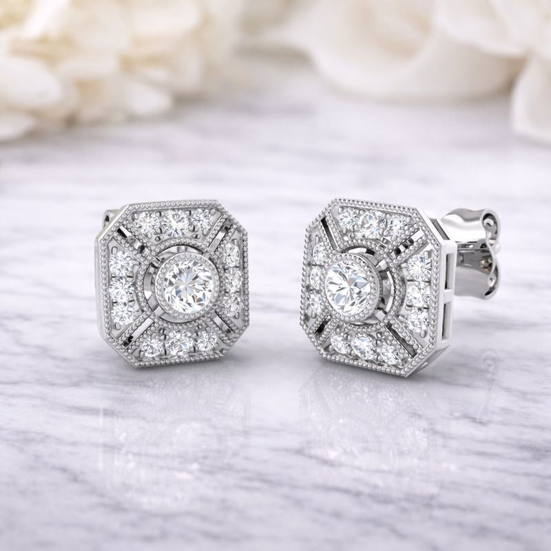 0.30Ct Vintage Art Deco Style Diamond Stud Earrings in 10K/14K gold and platinum with certified lab-grown or natural diamonds
