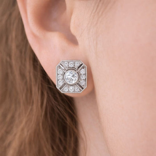 0.30Ct Vintage Art Deco Style Diamond Stud Earrings in 10K/14K gold and platinum with certified lab-grown or natural diamonds