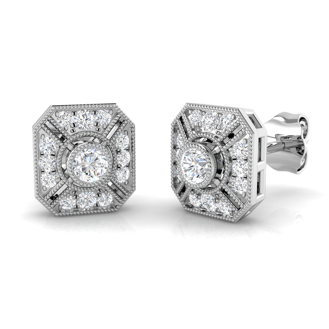 0.30Ct Vintage Art Deco Style Diamond Stud Earrings in 10K/14K gold and platinum with certified lab-grown or natural diamonds