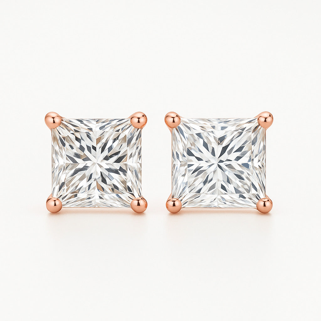 Stud Earrings with Princess-Cut Lab-Grown Diamond - 0.50ct in 10K/14K gold and platinum with certified lab-grown or natural diamonds