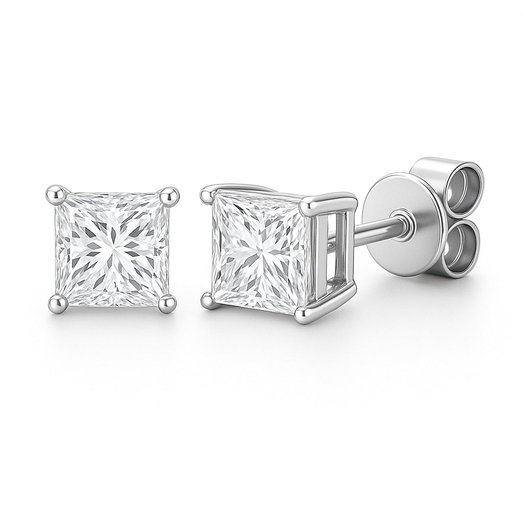 Stud Earrings with Princess-Cut Lab-Grown Diamond - 0.50ct in 10K/14K gold and platinum with certified lab-grown or natural diamonds