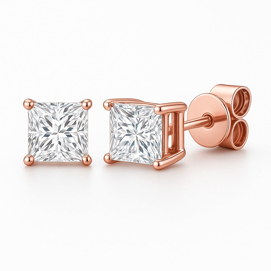 Stud Earrings with Princess-Cut Lab-Grown Diamond - 0.50ct in 10K/14K gold and platinum with certified lab-grown or natural diamonds