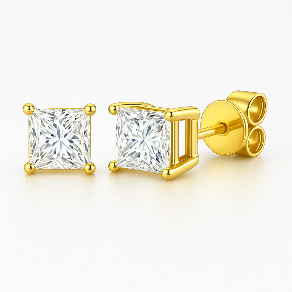 Stud Earrings with Princess-Cut Lab-Grown Diamond - 0.50ct in 10K/14K gold and platinum with certified lab-grown or natural diamonds