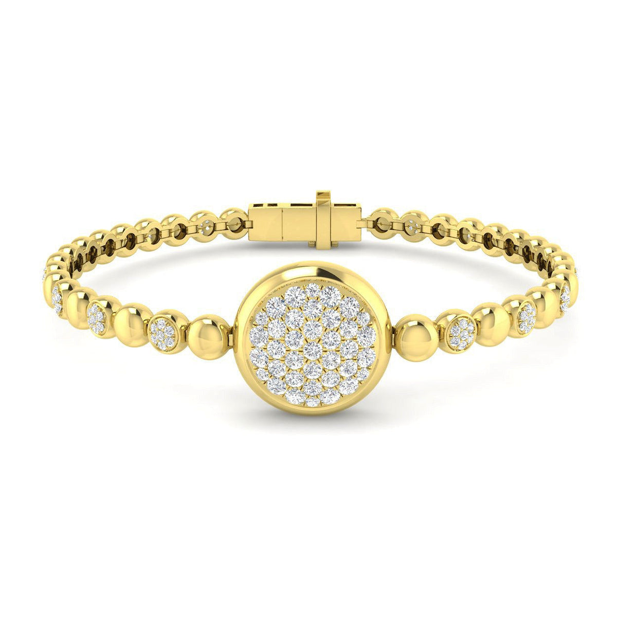 Lab Created Round Cut Fancy Beaded Cluster Set Diamond Bracelet in 10K/14K gold and platinum with certified lab-grown or natural diamonds