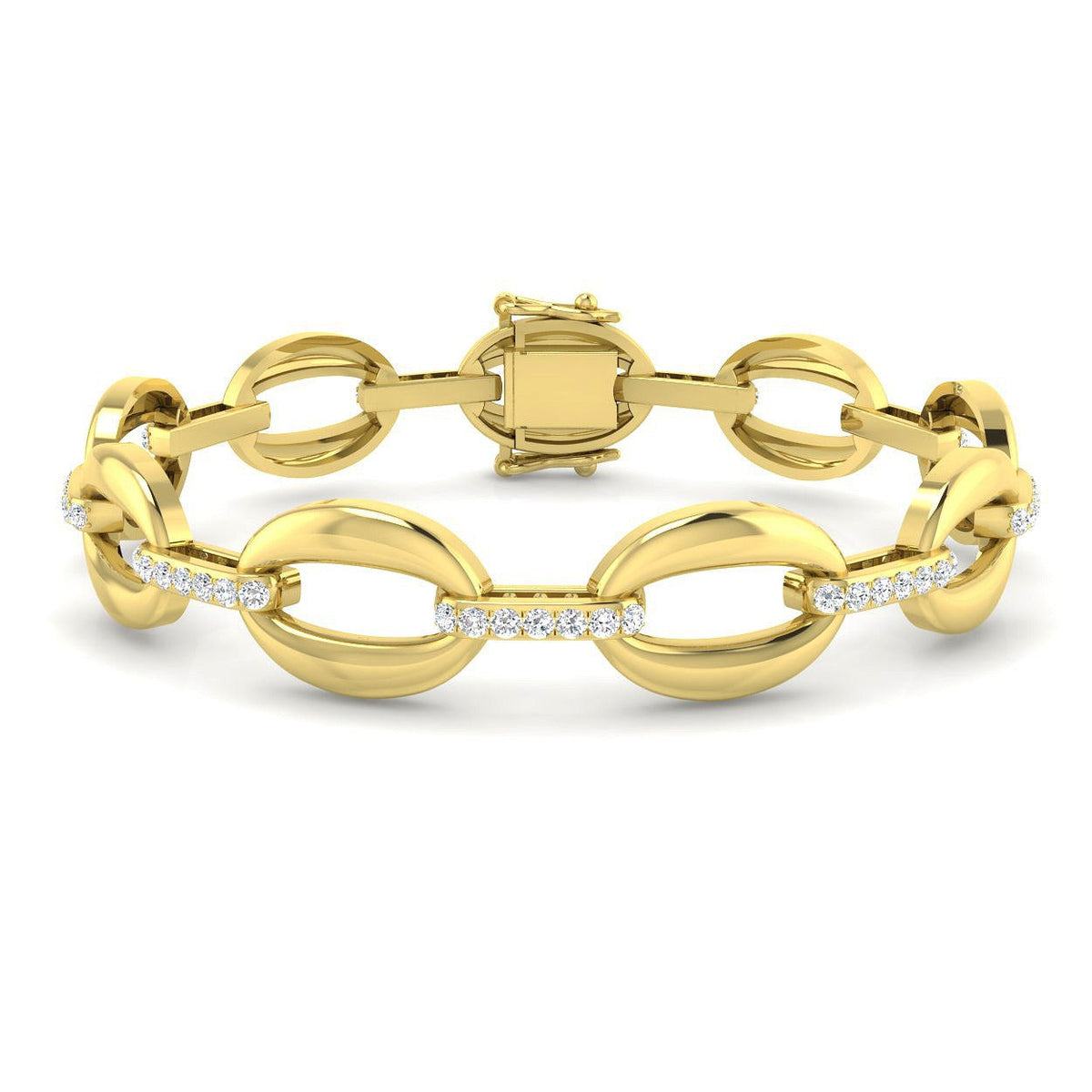 Stylish Round Lab Grown Diamond Oval Link Bracelet with Pave D-Links in 10K/14K gold and platinum with certified lab-grown or natural diamonds