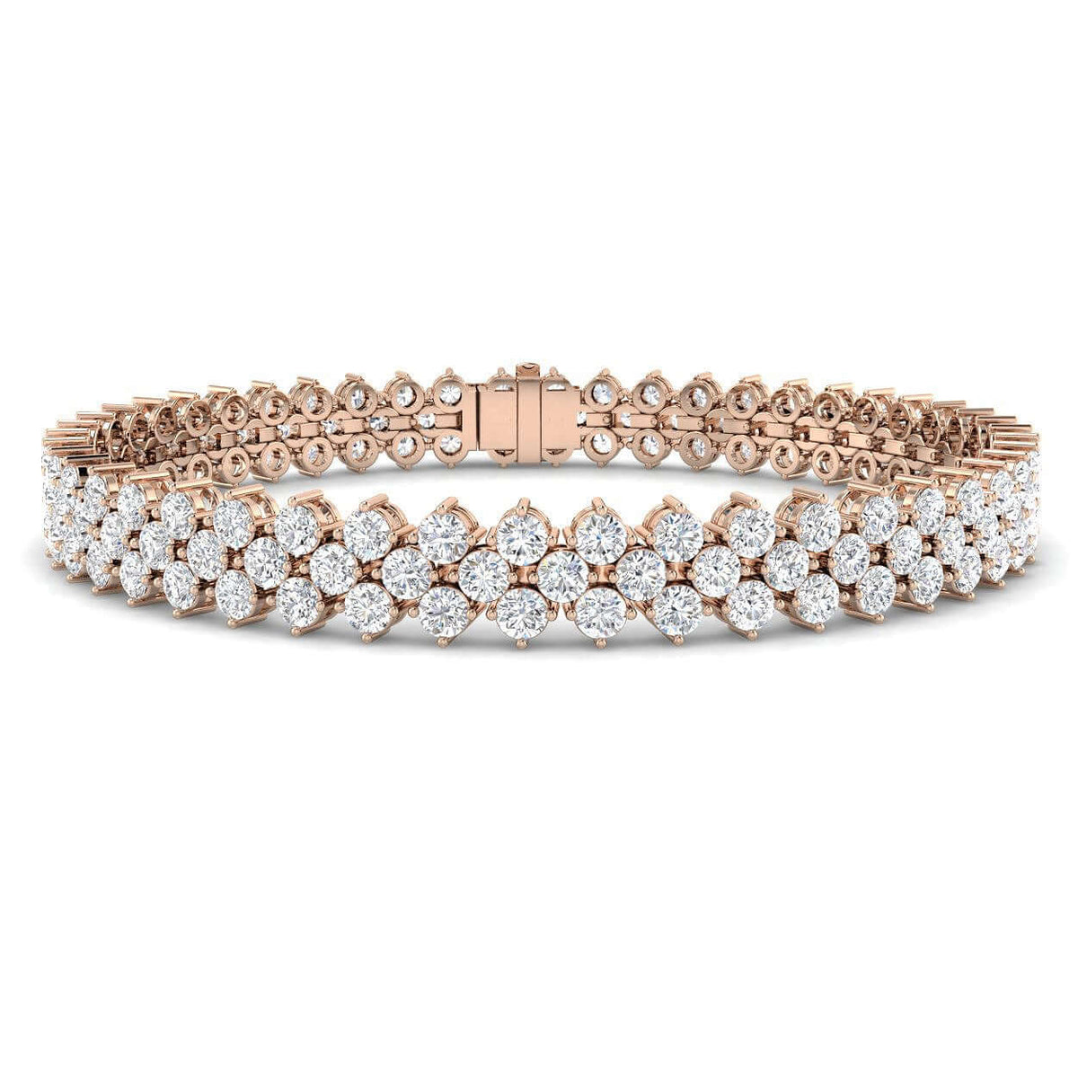 Multi Row Natural Diamond Tennis Bracelet with Box Clasp & Safety Lock in 10K/14K gold and platinum with certified lab-grown or natural diamonds
