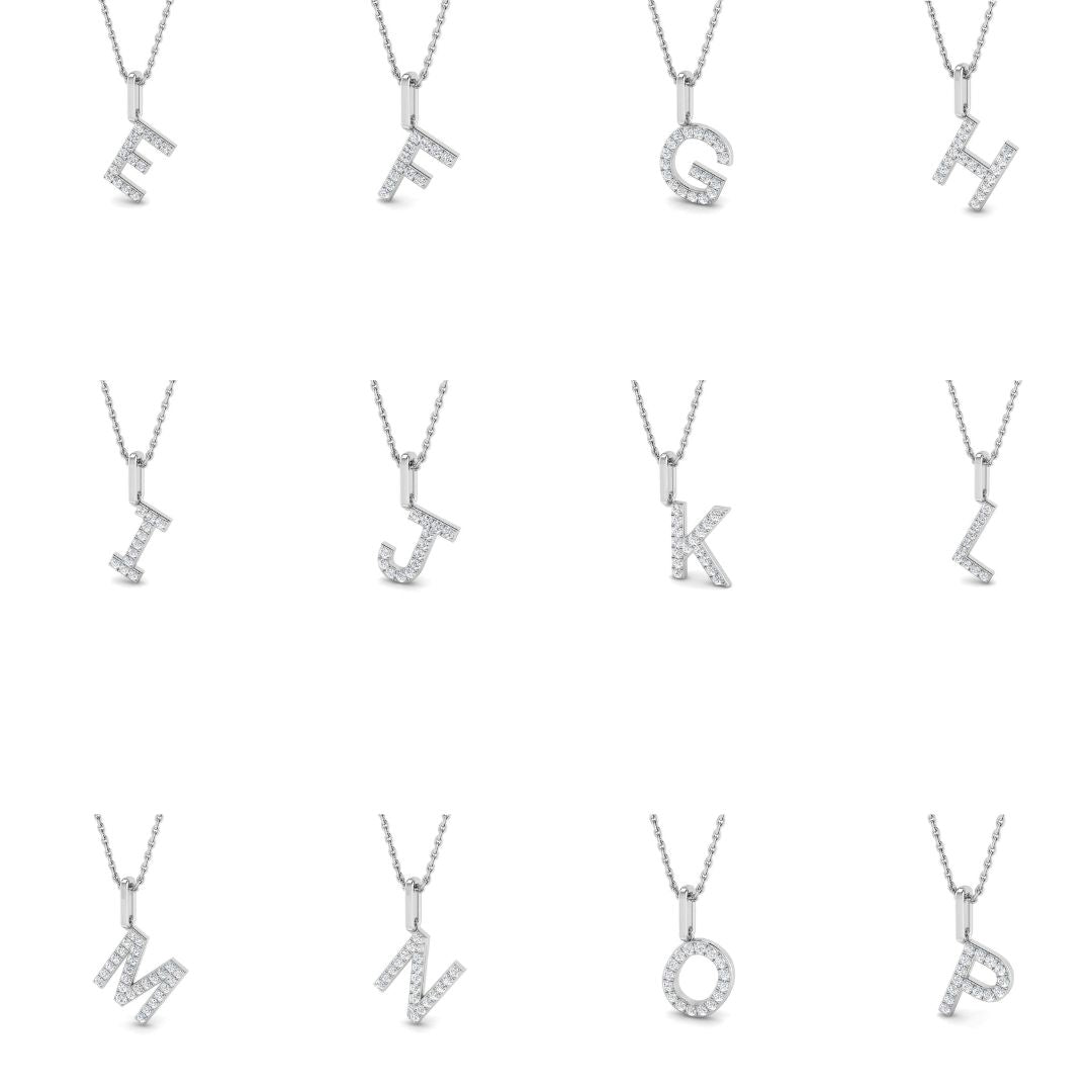 Paved Initial Round Diamond Pendant in 10K/14K gold and platinum with certified lab-grown or natural diamonds