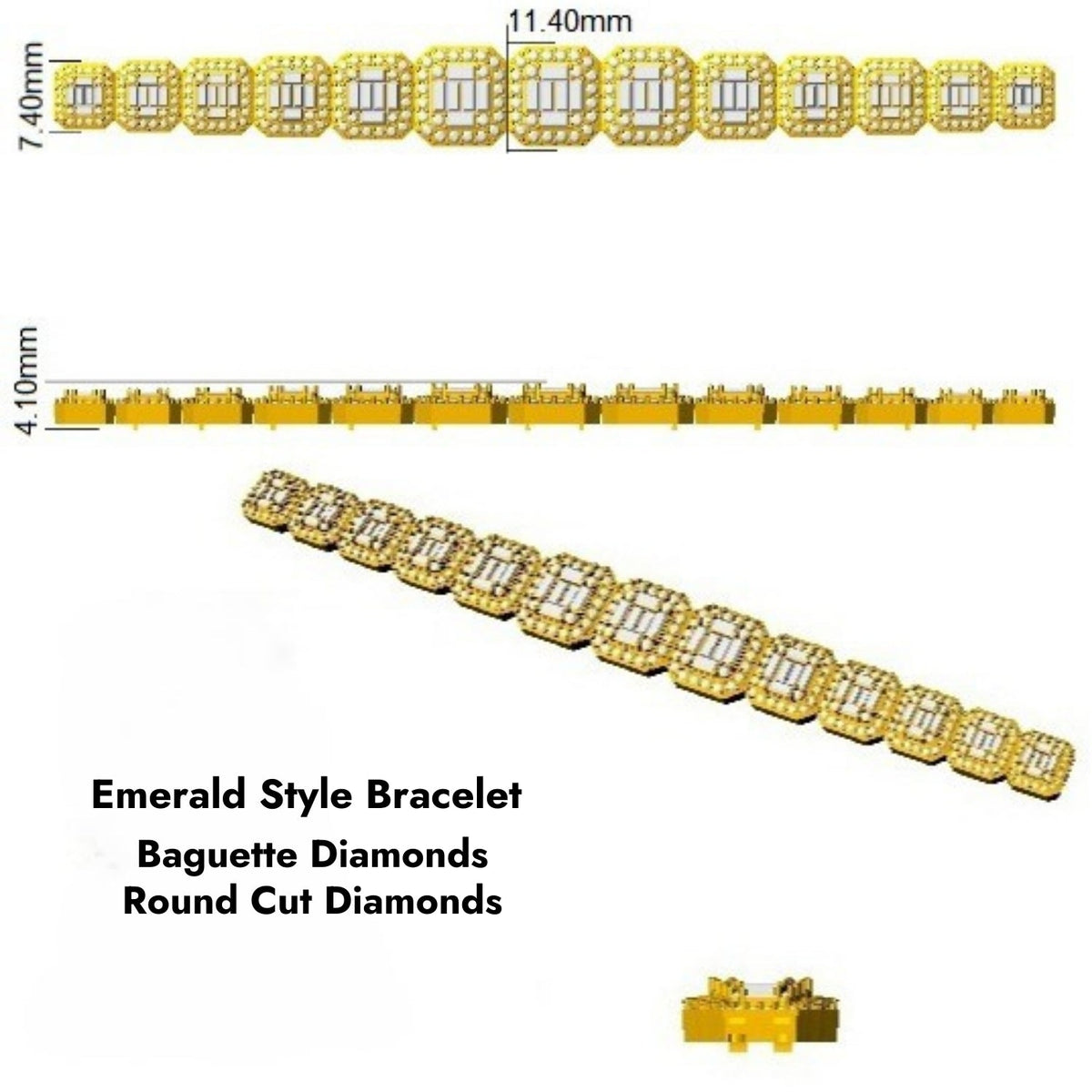 Natural Diamond 7.20Ct Emerald Style Bracelet in 10K/14K gold and platinum with certified lab-grown or natural diamonds