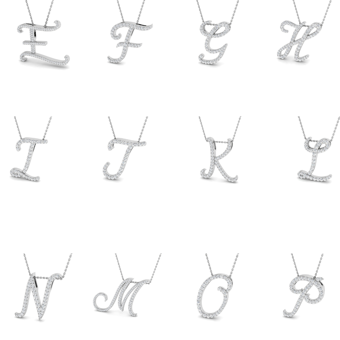 Diamond Script Initial Pendant Necklace Without Chain in 10K/14K gold and platinum with certified lab-grown or natural diamonds
