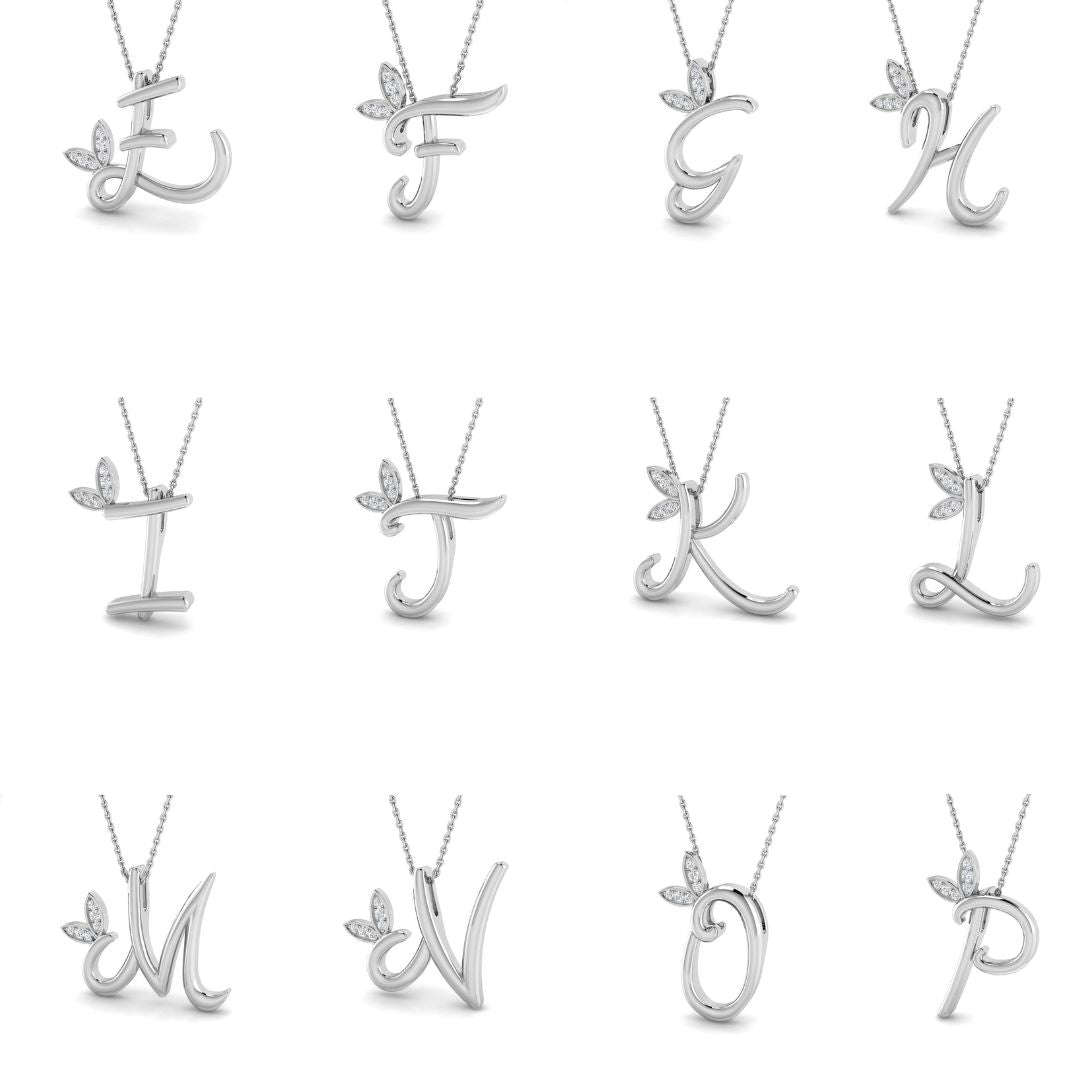 Initial Diamond Pendant Necklace with Leaf Design in 10K/14K gold and platinum with certified lab-grown or natural diamonds