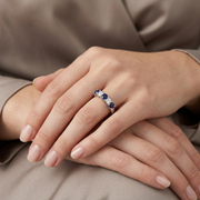 Blue Sapphire & Diamond Half Eternity Ring in 10K/14K gold and platinum with certified lab-grown or natural diamonds