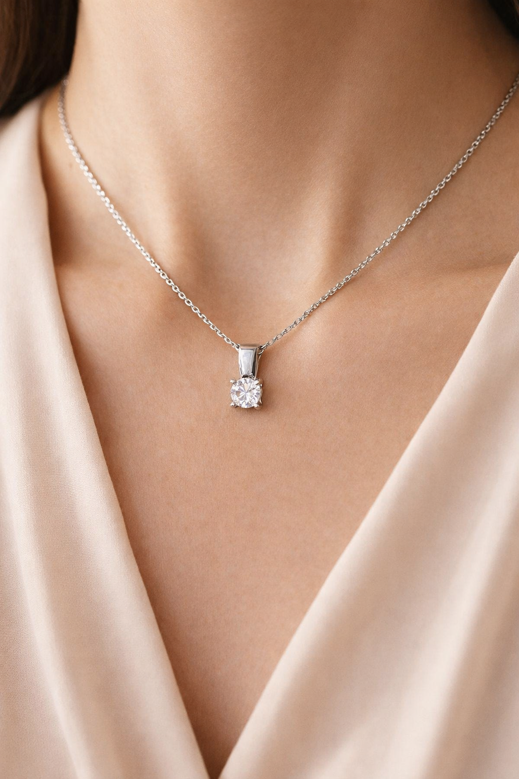 Round-Cut Diamond Pendant in 10K/14K gold and platinum with certified lab-grown or natural diamonds