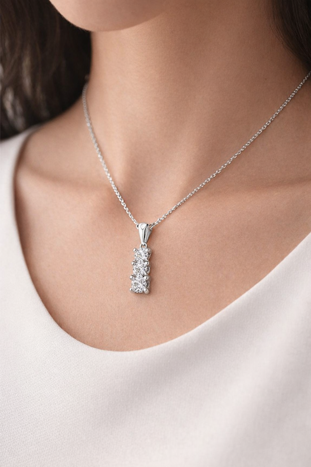 Three Stone Diamond Trilogy Pendant Necklace in 10K/14K gold and platinum with certified lab-grown or natural diamonds