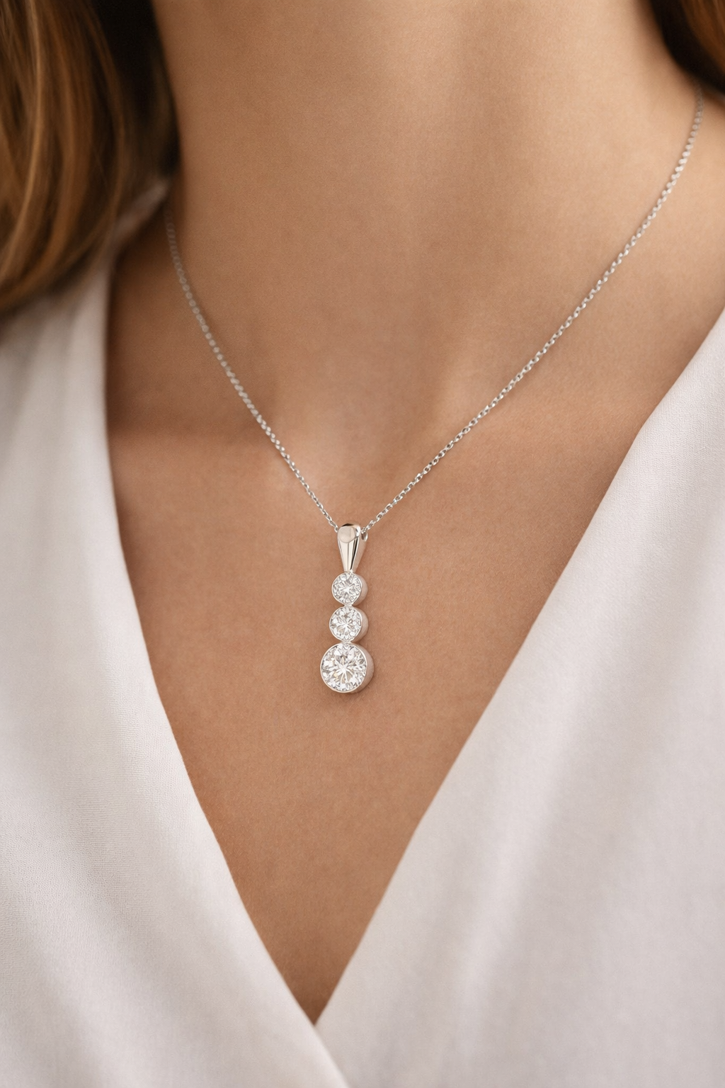 Three-Stone Diamond Pendant in 10K/14K gold and platinum with certified lab-grown or natural diamonds