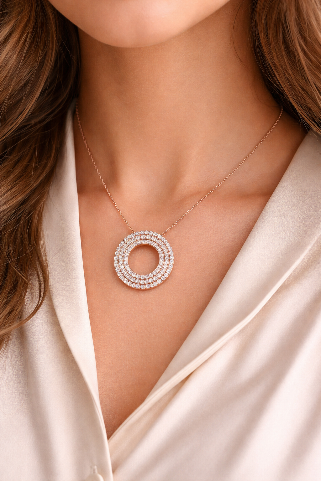 Multi-Layered Diamond Circle Pendant in 10K/14K gold and platinum with certified lab-grown or natural diamonds