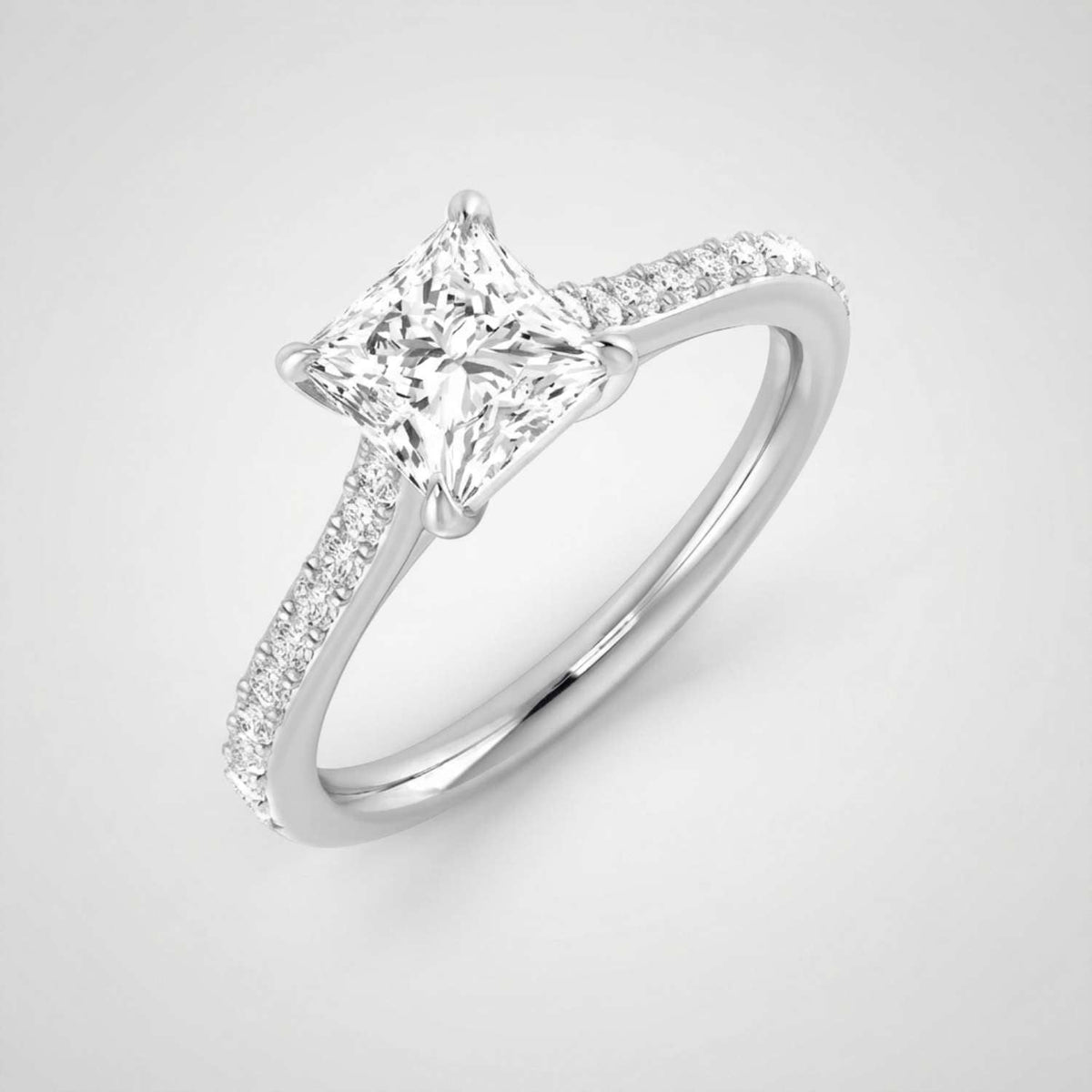 IGI Certified Princess Cut Diamond Engagement Rings in 10K/14K gold and platinum with certified lab-grown or natural diamonds