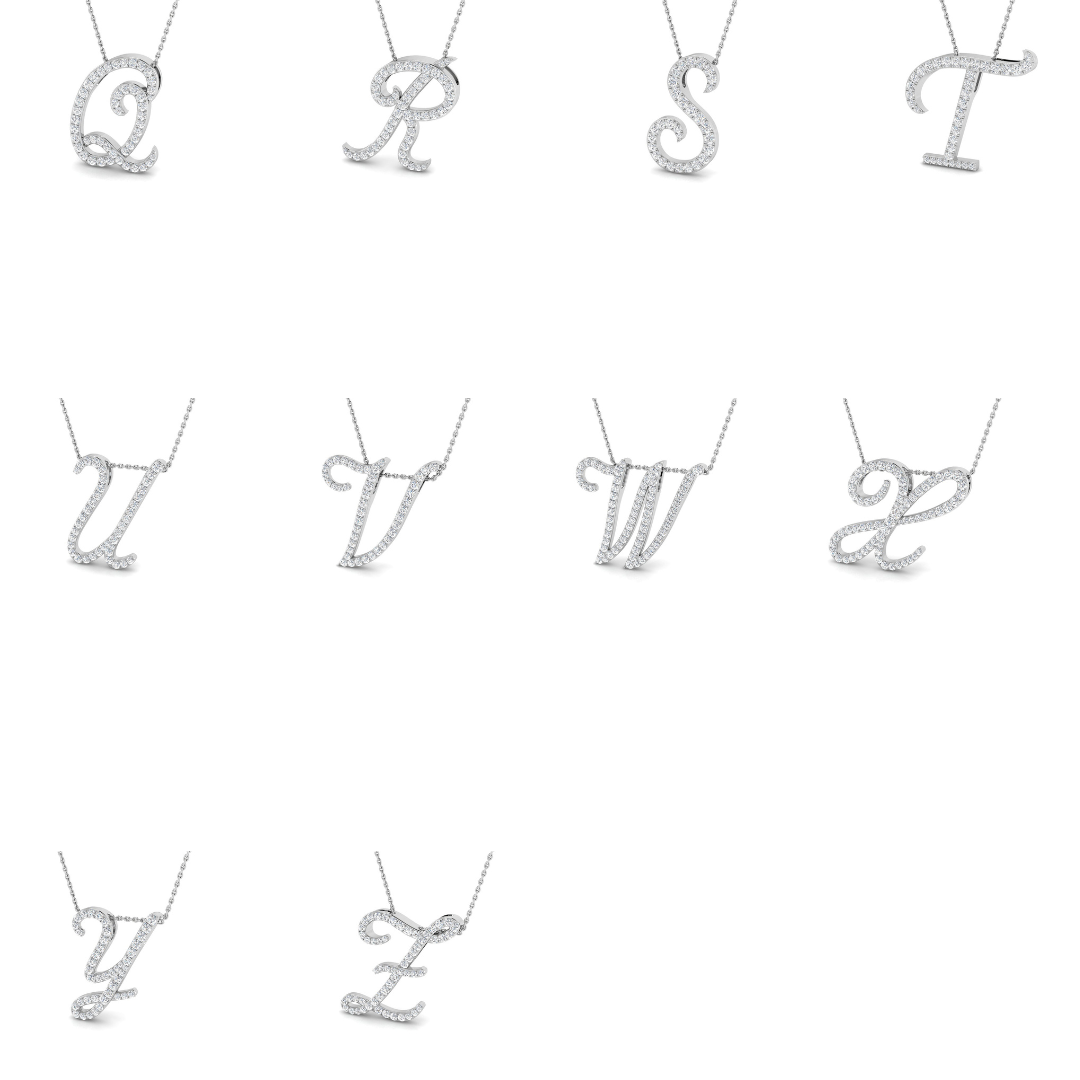 Diamond Script Initial Pendant Necklace Without Chain in 10K/14K gold and platinum with certified lab-grown or natural diamonds