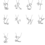 Initial Diamond Pendant Necklace with Leaf Design in 10K/14K gold and platinum with certified lab-grown or natural diamonds