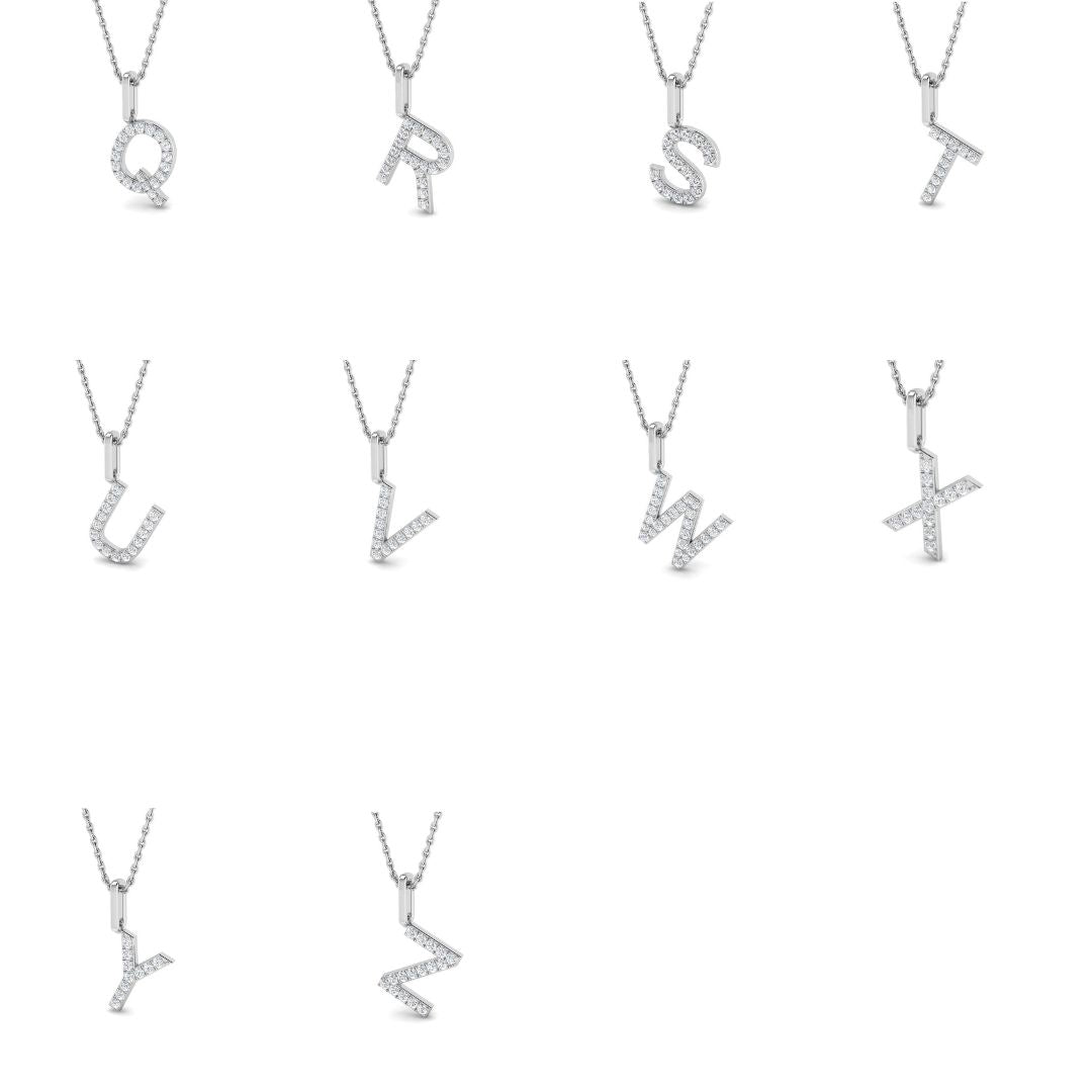 Paved Initial Round Diamond Pendant in 10K/14K gold and platinum with certified lab-grown or natural diamonds