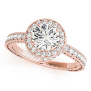 Radiant Halo Round Diamond Engagement Ring in 10K/14K gold and platinum with certified lab-grown or natural diamonds