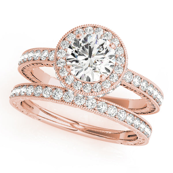 Radiant Halo Round Diamond Engagement Ring in 10K/14K gold and platinum with certified lab-grown or natural diamonds