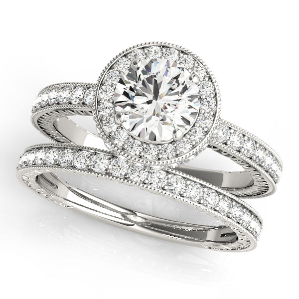 Radiant Halo Round Diamond Engagement Ring in 10K/14K gold and platinum with certified lab-grown or natural diamonds