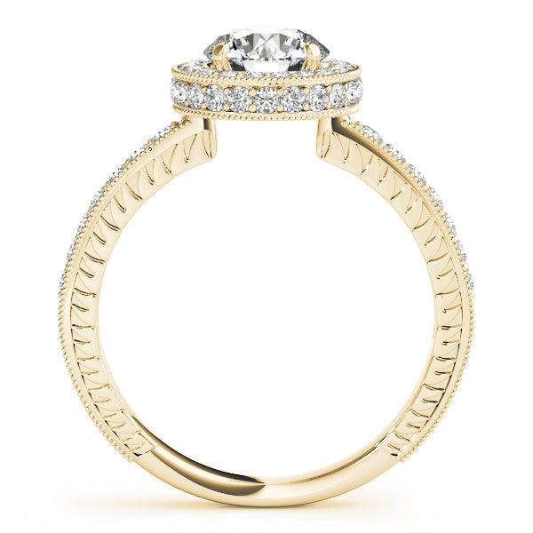 Radiant Halo Round Diamond Engagement Ring in 10K/14K gold and platinum with certified lab-grown or natural diamonds