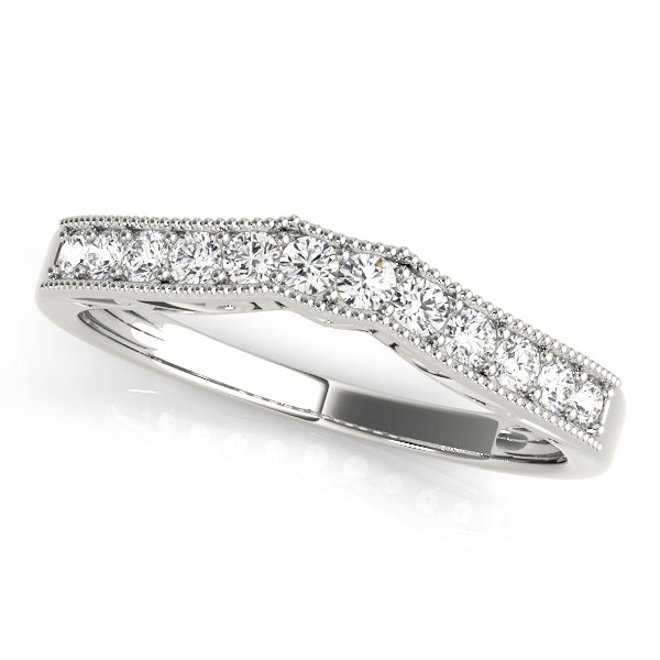 Prong Set Milgrain Curved Half Eternity Ring in Gold & Platinum
