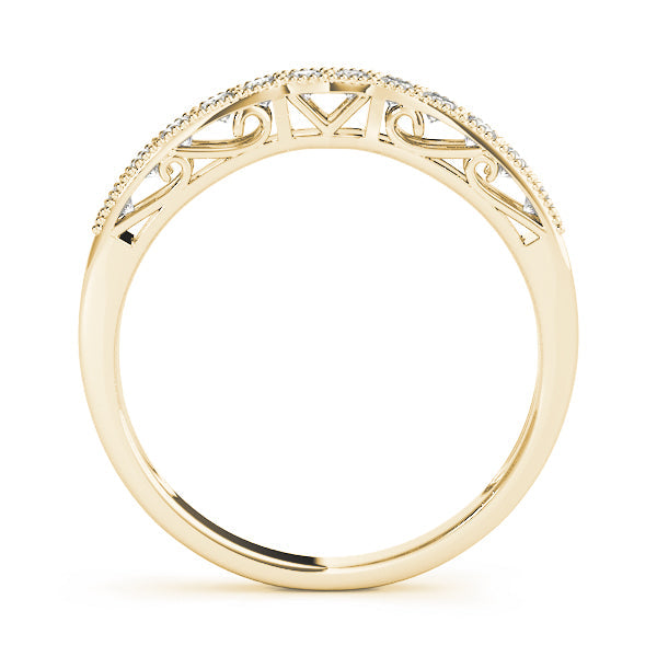 Prong Set Milgrain Curved Half Eternity Ring in Gold & Platinum