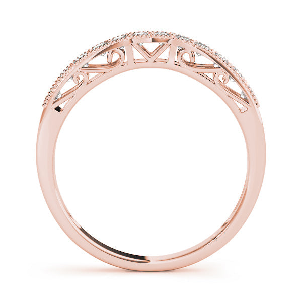 Prong Set Milgrain Curved Half Eternity Ring in Gold & Platinum