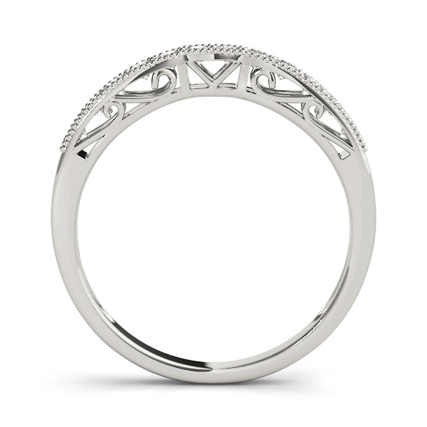 Prong Set Milgrain Curved Half Eternity Ring in Gold & Platinum