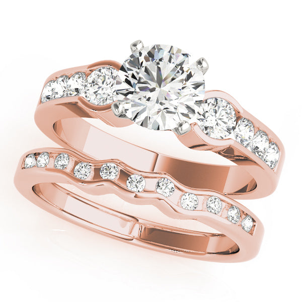 Round Diamond Engagement Ring with Graduated Side Stones in 10K/14K gold and platinum with certified lab-grown or natural diamonds