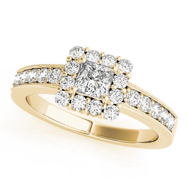 Luxe Halo Princess Diamond Engagement Ring in 10K/14K gold and platinum with certified lab-grown or natural diamonds