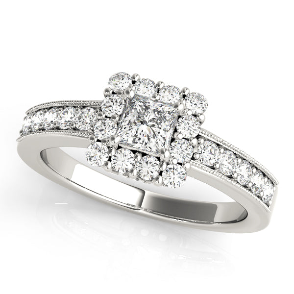 Luxe Halo Princess Diamond Engagement Ring in 10K/14K gold and platinum with certified lab-grown or natural diamonds