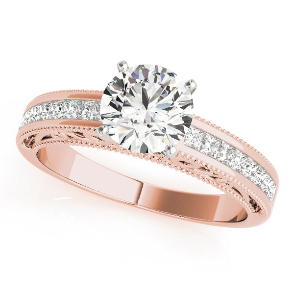 Sculpted Antique Princess Diamond Engagement Ring in 10K/14K gold and platinum with certified lab-grown or natural diamonds
