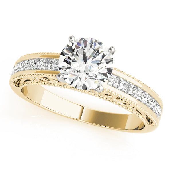 Sculpted Antique Princess Diamond Engagement Ring in 10K/14K gold and platinum with certified lab-grown or natural diamonds