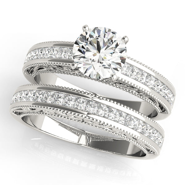 Sculpted Antique Princess Diamond Engagement Ring in 10K/14K gold and platinum with certified lab-grown or natural diamonds