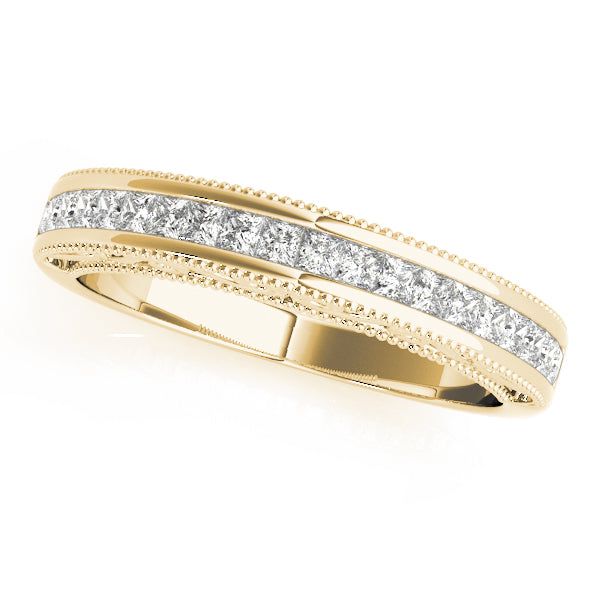 Fancy Princess Cut Milgrain Half Eternity Ring in 10K/14K gold and platinum with certified lab-grown or natural diamonds