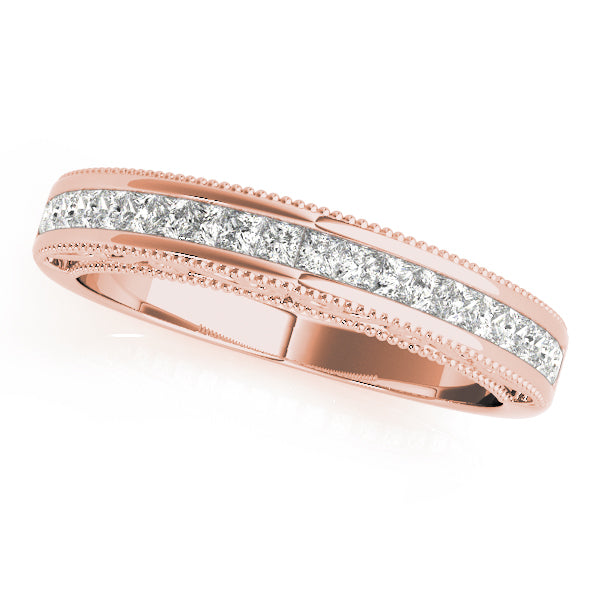 Fancy Princess Cut Milgrain Half Eternity Ring in Gold & Platinum