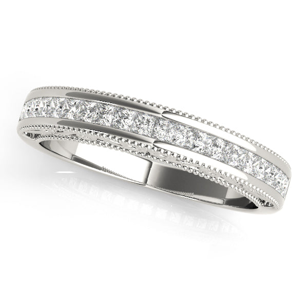 Fancy Princess Cut Milgrain Half Eternity Ring in Gold & Platinum
