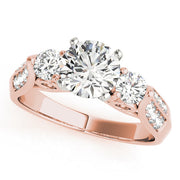 Elegant Three-Stone Round Diamond Engagement Ring in 10K/14K gold and platinum with certified lab-grown or natural diamonds