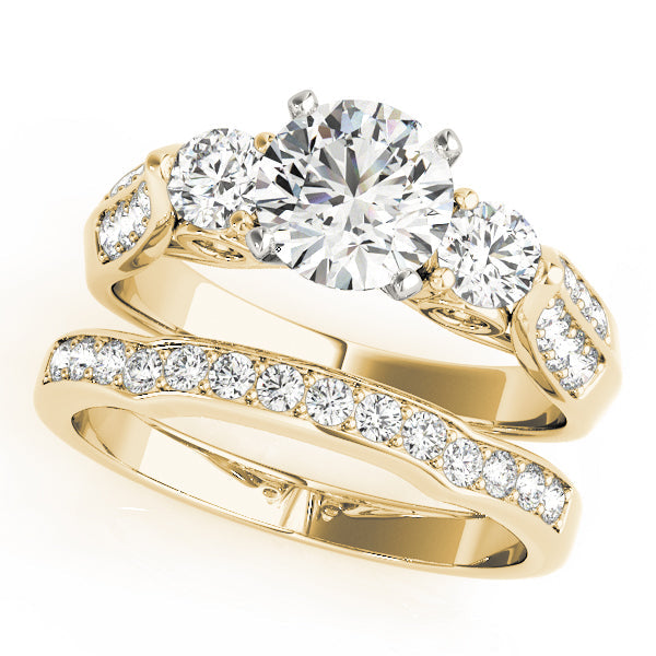 Elegant Three-Stone Round Diamond Engagement Ring in 10K/14K gold and platinum with certified lab-grown or natural diamonds