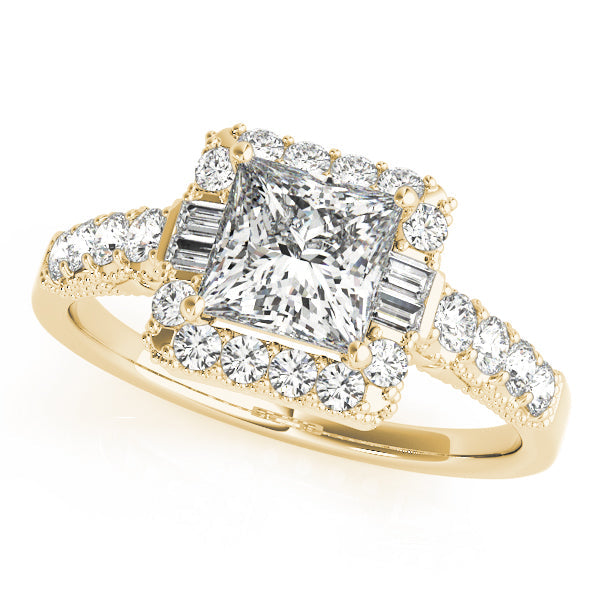 Pristine Halo Princess Diamond Engagement Ring in 10K/14K gold and platinum with certified lab-grown or natural diamonds