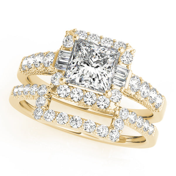 Pristine Halo Princess Diamond Engagement Ring in 10K/14K gold and platinum with certified lab-grown or natural diamonds